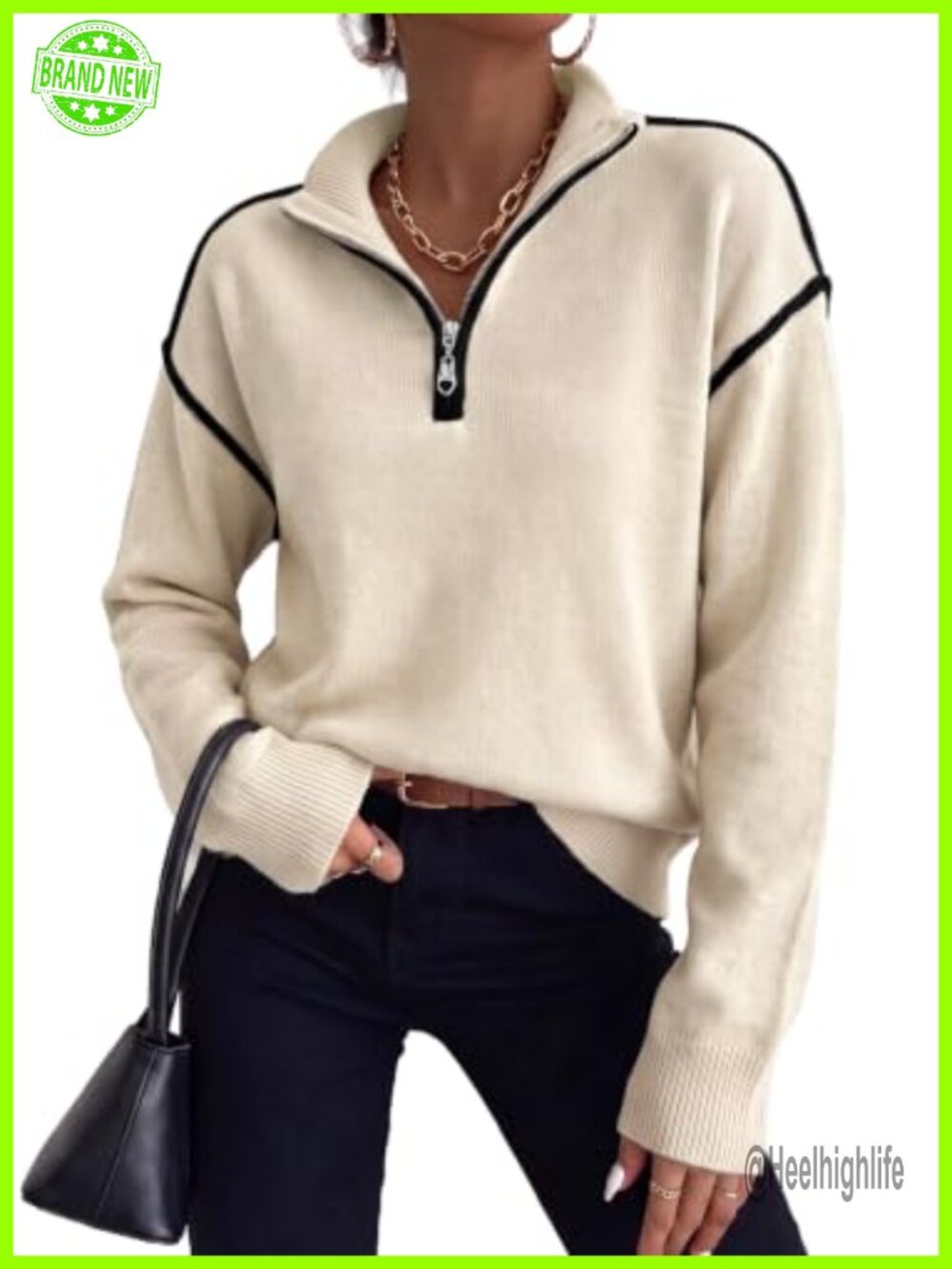 Women's 1/4 Zip Pullover Sweater Long Sleeve V Neck Knit